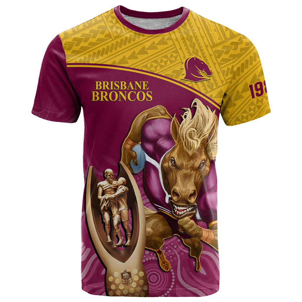 custom-brisbane-broncos-rugby-t-shirt-go-champions-2023-mascot-with-polynesian-indigenous-art