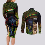 panthers-rugby-couples-matching-long-sleeve-bodycon-dress-and-long-sleeve-button-shirts-go-premiers-back-to-back-polynesian-indigenous-art