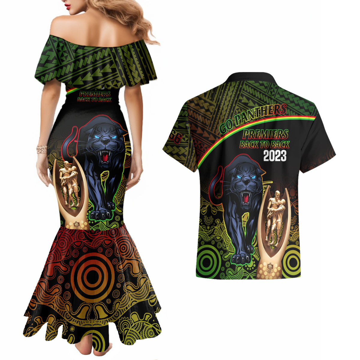 panthers-rugby-couples-matching-mermaid-dress-and-hawaiian-shirt-go-premiers-back-to-back-polynesian-indigenous-art