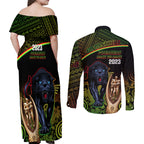 panthers-rugby-couples-matching-off-shoulder-maxi-dress-and-long-sleeve-button-shirts-go-premiers-back-to-back-polynesian-indigenous-art