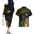 panthers-rugby-couples-matching-off-the-shoulder-long-sleeve-dress-and-hawaiian-shirt-go-premiers-back-to-back-polynesian-indigenous-art