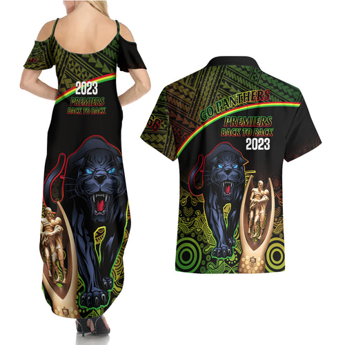 panthers-rugby-couples-matching-summer-maxi-dress-and-hawaiian-shirt-go-premiers-back-to-back-polynesian-indigenous-art