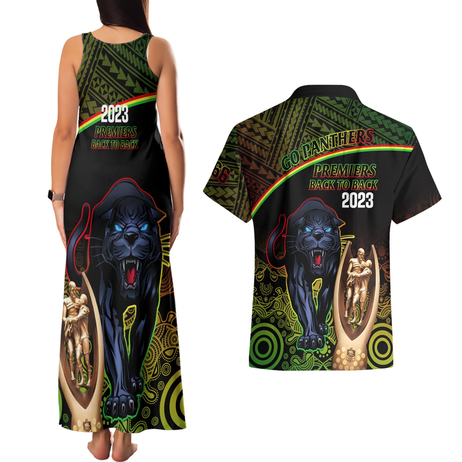 panthers-rugby-couples-matching-tank-maxi-dress-and-hawaiian-shirt-go-premiers-back-to-back-polynesian-indigenous-art