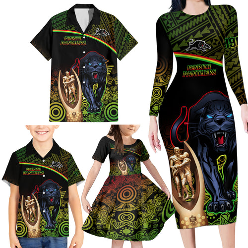 panthers-rugby-family-matching-long-sleeve-bodycon-dress-and-hawaiian-shirt-go-premiers-back-to-back-polynesian-indigenous-art