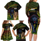 panthers-rugby-family-matching-long-sleeve-bodycon-dress-and-hawaiian-shirt-go-premiers-back-to-back-polynesian-indigenous-art
