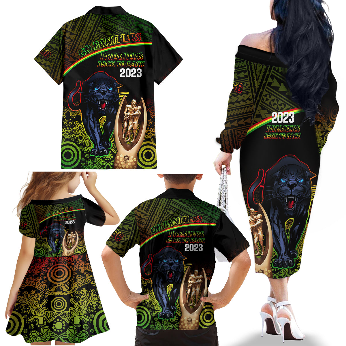 panthers-rugby-family-matching-off-shoulder-long-sleeve-dress-and-hawaiian-shirt-go-premiers-back-to-back-polynesian-indigenous-art