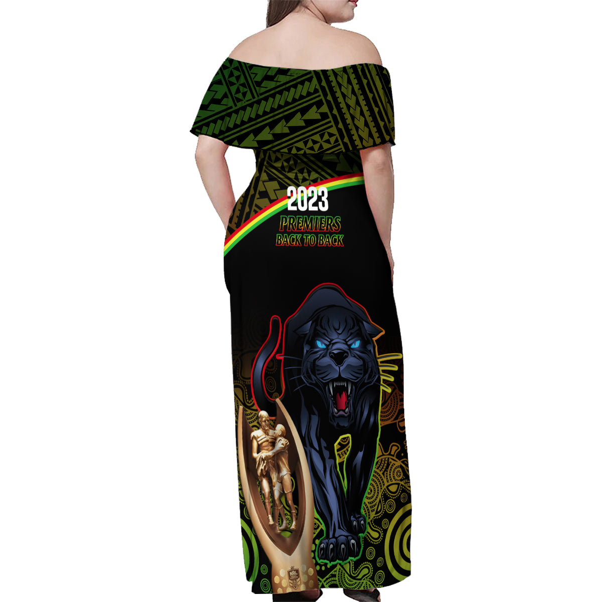panthers-rugby-family-matching-off-shoulder-maxi-dress-and-hawaiian-shirt-go-premiers-back-to-back-polynesian-indigenous-art