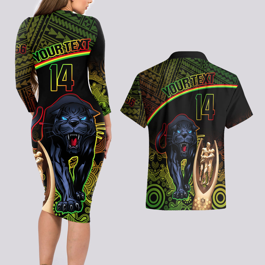 custom-panthers-rugby-couples-matching-long-sleeve-bodycon-dress-and-hawaiian-shirt-go-premiers-back-to-back-polynesian-indigenous-art