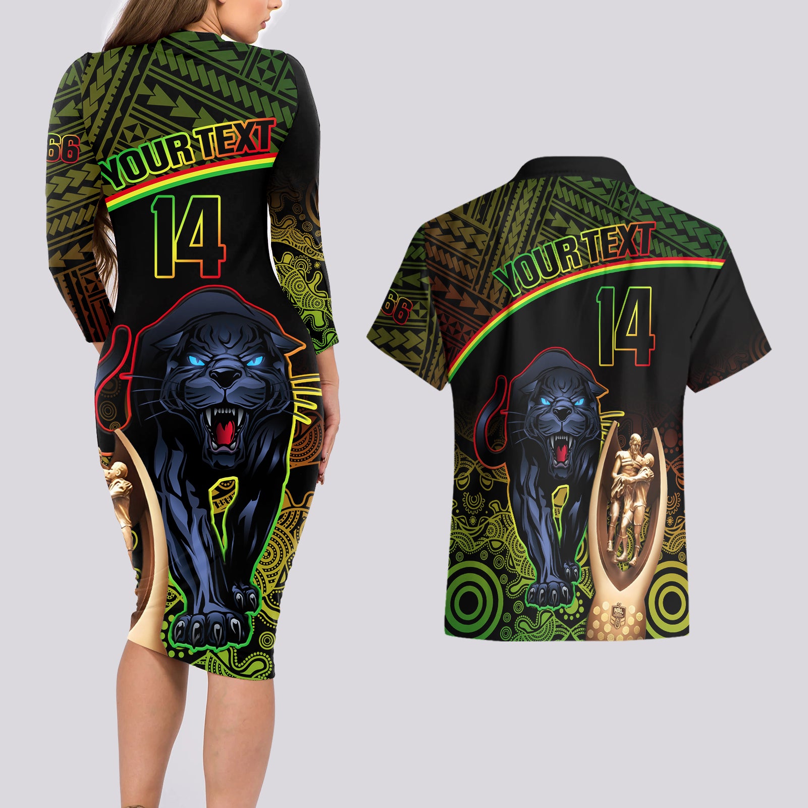 custom-panthers-rugby-couples-matching-long-sleeve-bodycon-dress-and-hawaiian-shirt-go-premiers-back-to-back-polynesian-indigenous-art