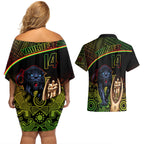 custom-panthers-rugby-couples-matching-off-shoulder-short-dress-and-hawaiian-shirt-go-premiers-back-to-back-polynesian-indigenous-art