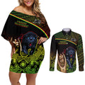 custom-panthers-rugby-couples-matching-off-shoulder-short-dress-and-long-sleeve-button-shirts-go-premiers-back-to-back-polynesian-indigenous-art