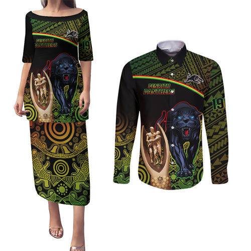 custom-panthers-rugby-couples-matching-puletasi-dress-and-long-sleeve-button-shirts-go-premiers-back-to-back-polynesian-indigenous-art