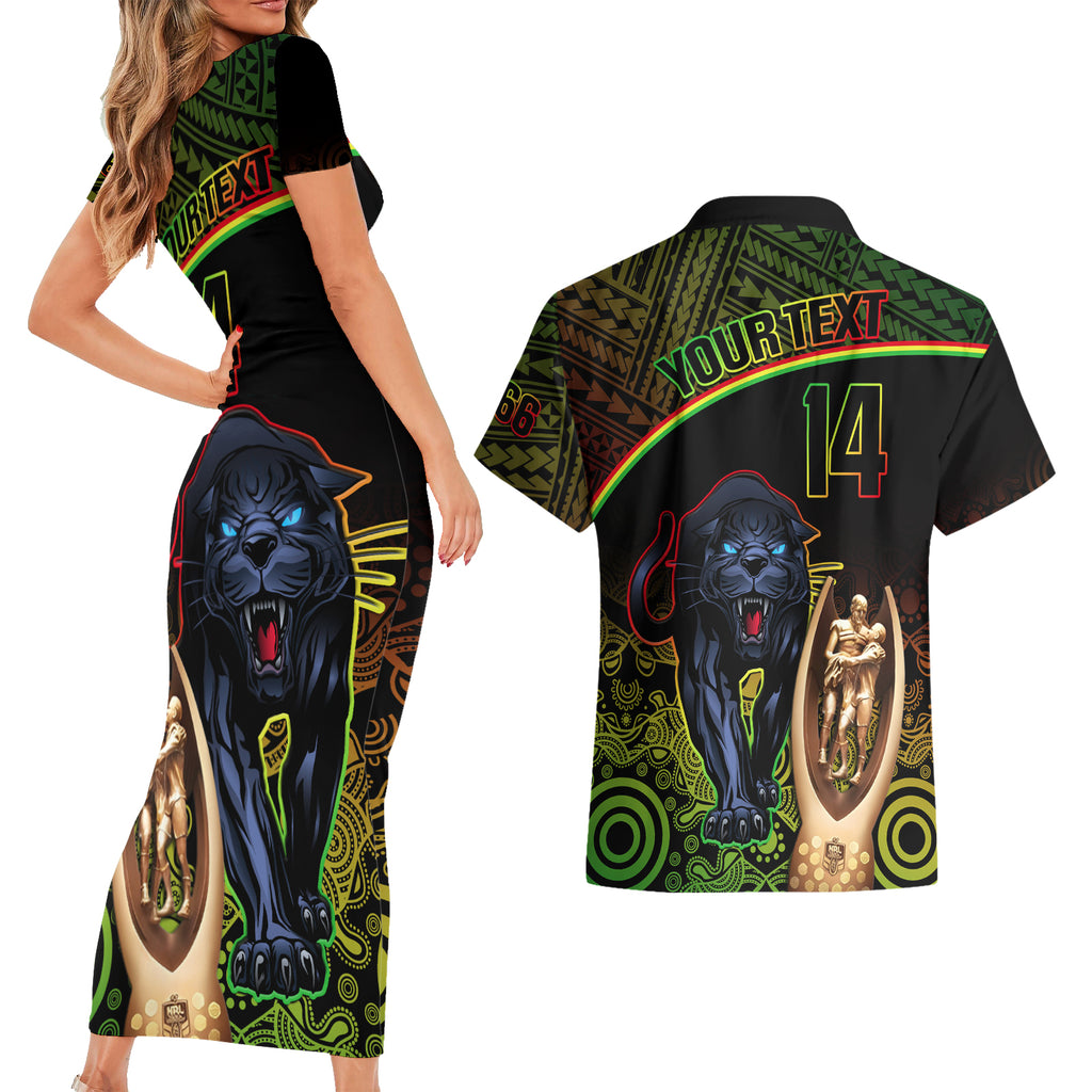 custom-panthers-rugby-couples-matching-short-sleeve-bodycon-dress-and-hawaiian-shirt-go-premiers-back-to-back-polynesian-indigenous-art