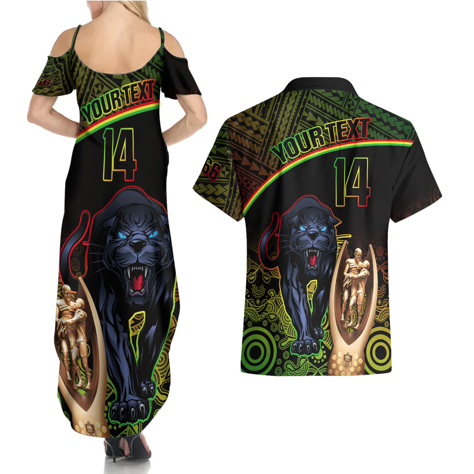 custom-panthers-rugby-couples-matching-summer-maxi-dress-and-hawaiian-shirt-go-premiers-back-to-back-polynesian-indigenous-art