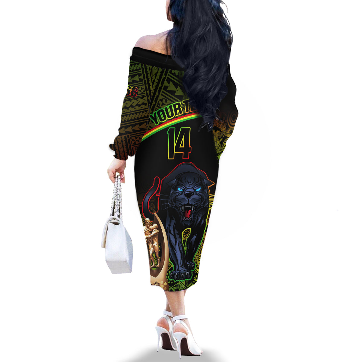 custom-panthers-rugby-family-matching-off-shoulder-long-sleeve-dress-and-hawaiian-shirt-go-premiers-back-to-back-polynesian-indigenous-art