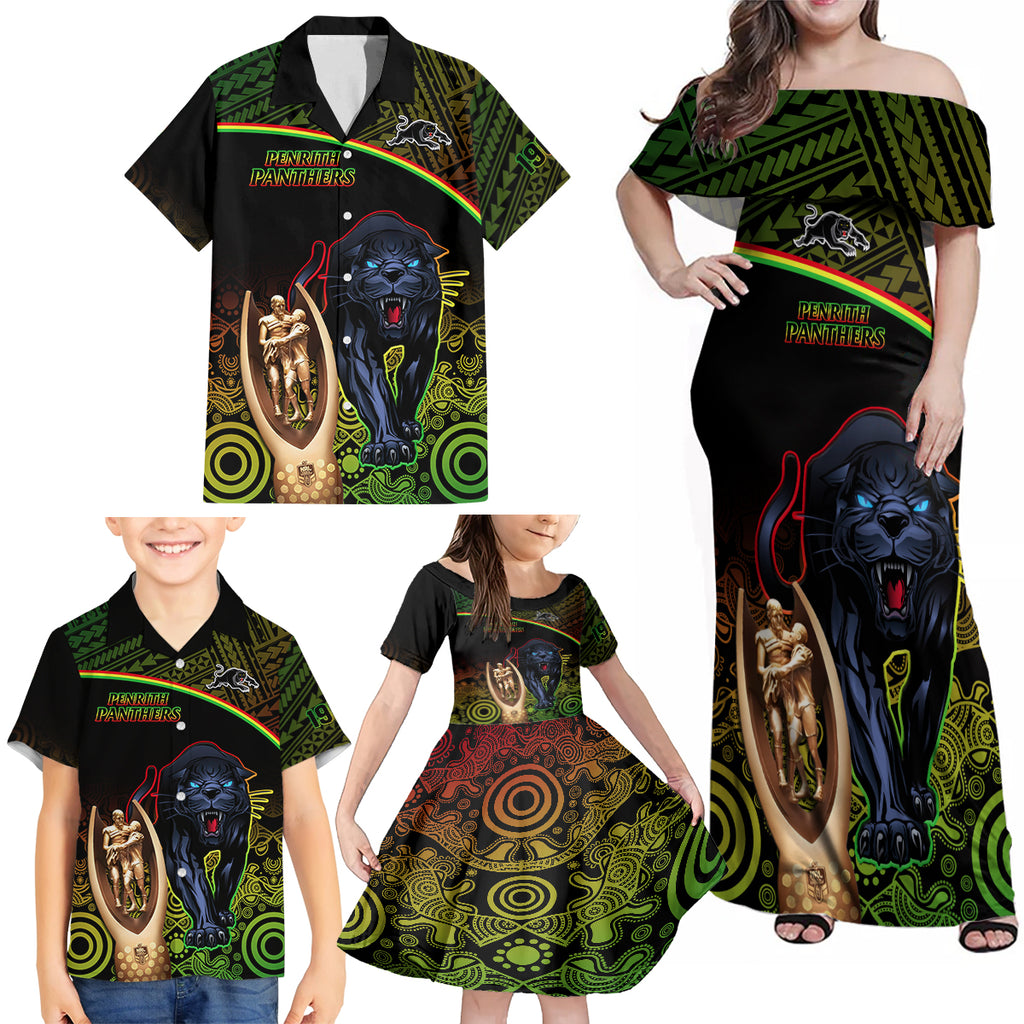 custom-panthers-rugby-family-matching-off-shoulder-maxi-dress-and-hawaiian-shirt-go-premiers-back-to-back-polynesian-indigenous-art