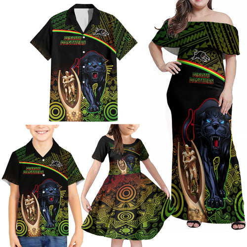 custom-panthers-rugby-family-matching-off-shoulder-maxi-dress-and-hawaiian-shirt-go-premiers-back-to-back-polynesian-indigenous-art