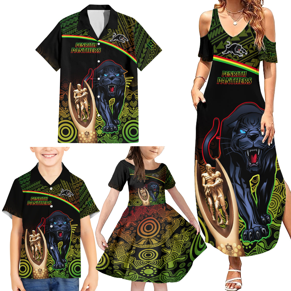 custom-panthers-rugby-family-matching-summer-maxi-dress-and-hawaiian-shirt-go-premiers-back-to-back-polynesian-indigenous-art