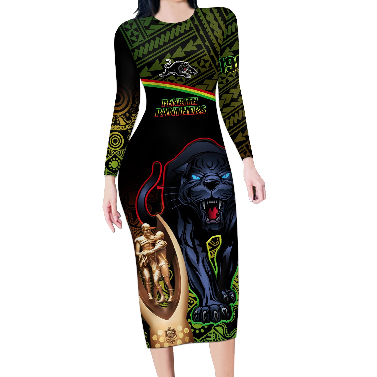 custom-panthers-rugby-long-sleeve-bodycon-dress-go-premiers-back-to-back-polynesian-indigenous-art