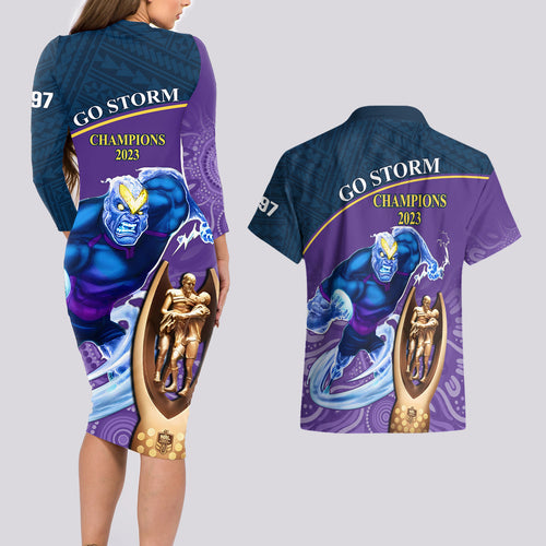 storm-rugby-couples-matching-long-sleeve-bodycon-dress-and-hawaiian-shirt-go-champions-2023-mascot-with-polynesian-indigenous-art
