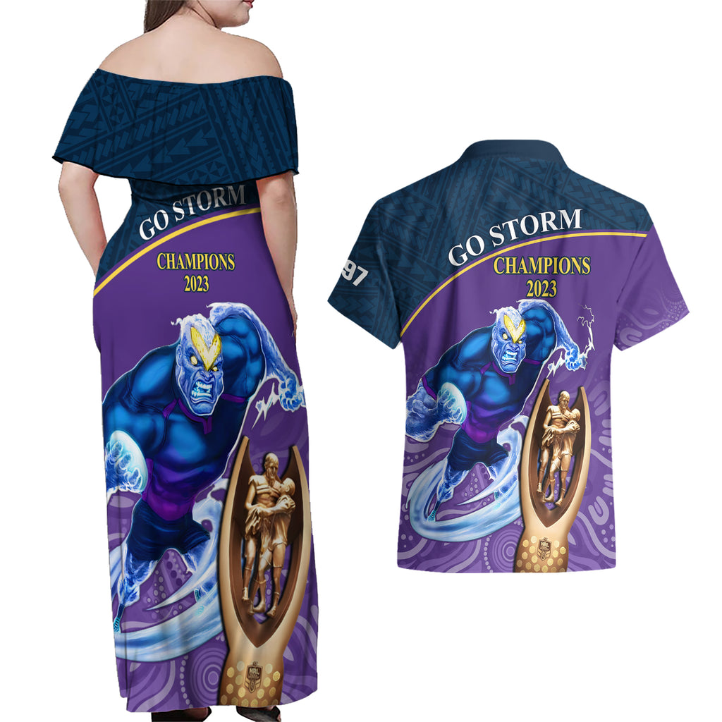 storm-rugby-couples-matching-off-shoulder-maxi-dress-and-hawaiian-shirt-go-champions-2023-mascot-with-polynesian-indigenous-art