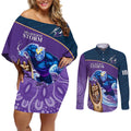storm-rugby-couples-matching-off-shoulder-short-dress-and-long-sleeve-button-shirts-go-champions-2023-mascot-with-polynesian-indigenous-art