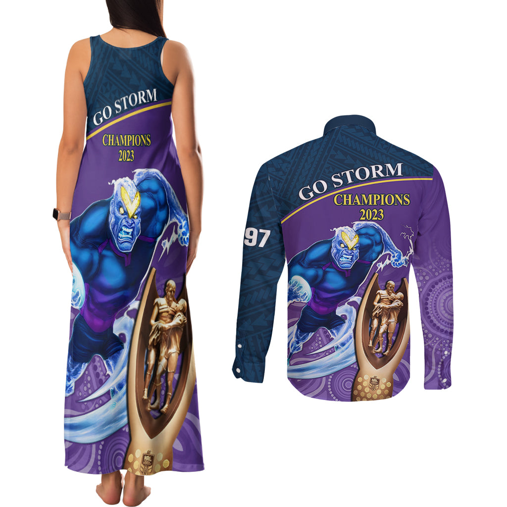 storm-rugby-couples-matching-tank-maxi-dress-and-long-sleeve-button-shirts-go-champions-2023-mascot-with-polynesian-indigenous-art