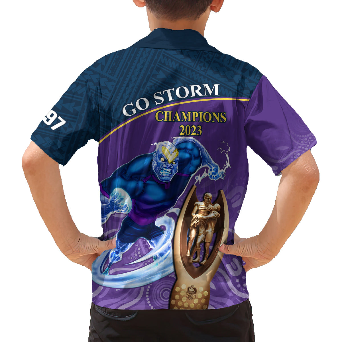 storm-rugby-family-matching-off-shoulder-maxi-dress-and-hawaiian-shirt-go-champions-2023-mascot-with-polynesian-indigenous-art