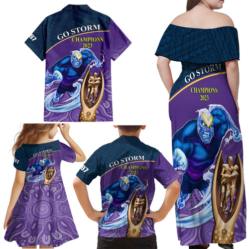 storm-rugby-family-matching-off-shoulder-maxi-dress-and-hawaiian-shirt-go-champions-2023-mascot-with-polynesian-indigenous-art