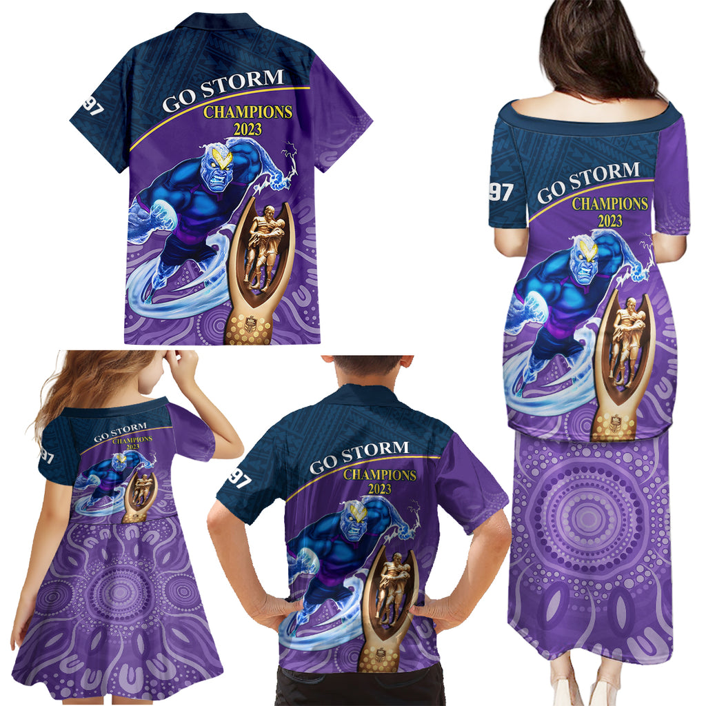 storm-rugby-family-matching-puletasi-dress-and-hawaiian-shirt-go-champions-2023-mascot-with-polynesian-indigenous-art