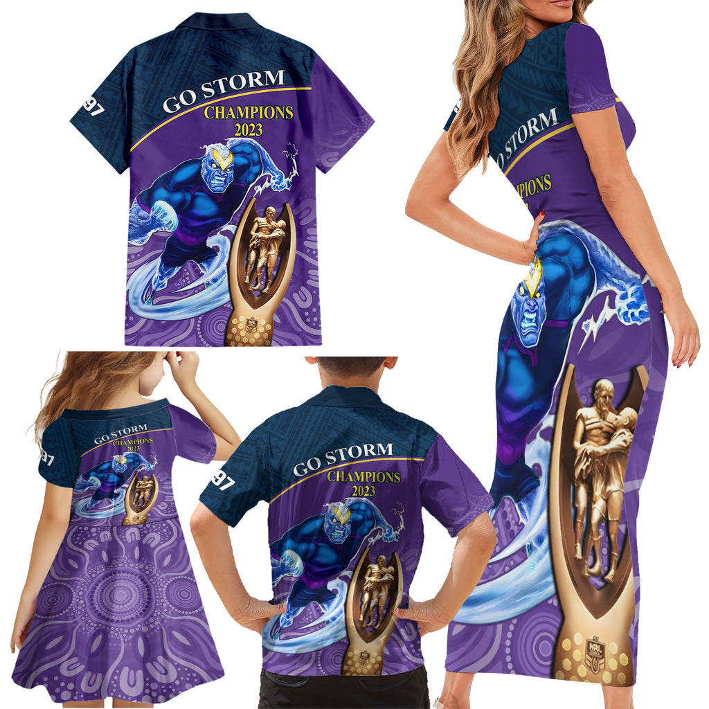 storm-rugby-family-matching-short-sleeve-bodycon-dress-and-hawaiian-shirt-go-champions-2023-mascot-with-polynesian-indigenous-art