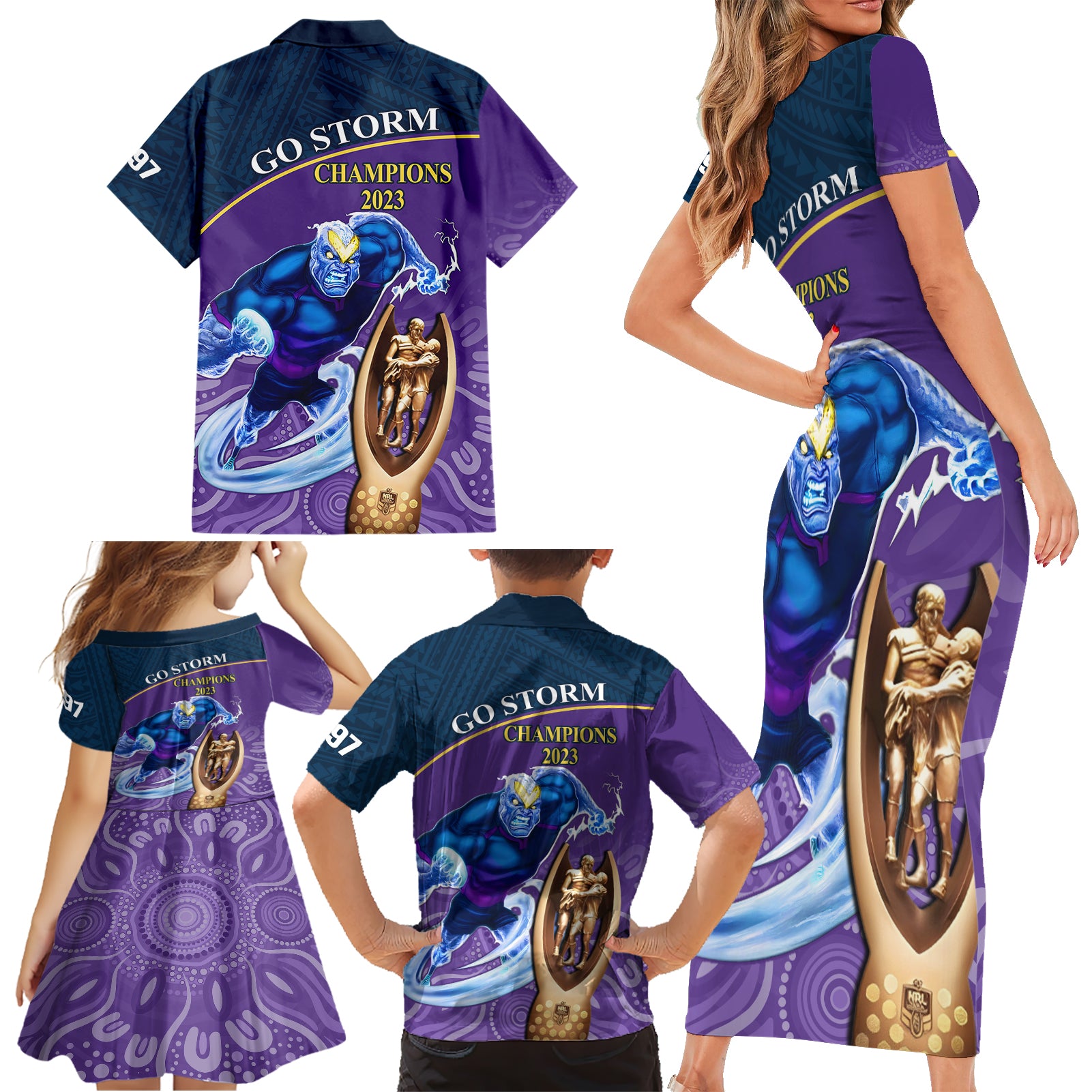 storm-rugby-family-matching-short-sleeve-bodycon-dress-and-hawaiian-shirt-go-champions-2023-mascot-with-polynesian-indigenous-art