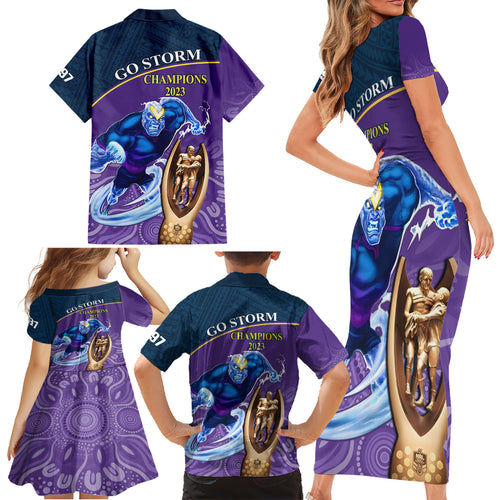 storm-rugby-family-matching-short-sleeve-bodycon-dress-and-hawaiian-shirt-go-champions-2023-mascot-with-polynesian-indigenous-art