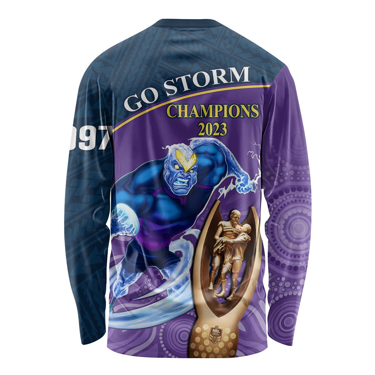 storm-rugby-long-sleeve-shirt-go-champions-2023-mascot-with-polynesian-indigenous-art