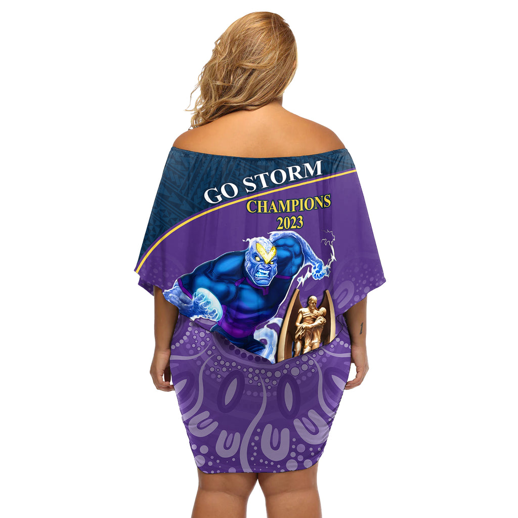 storm-rugby-off-shoulder-short-dress-go-champions-2023-mascot-with-polynesian-indigenous-art