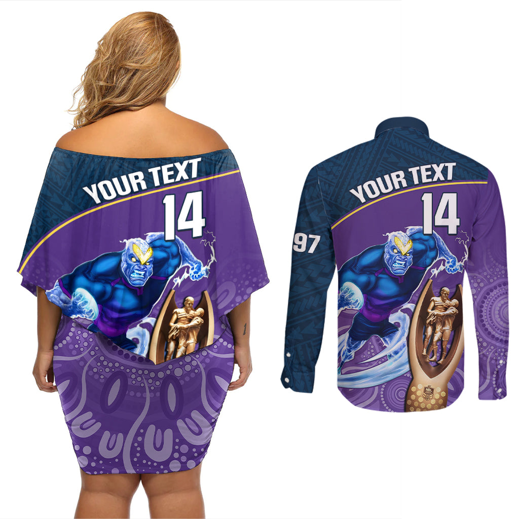 custom-storm-rugby-couples-matching-off-shoulder-short-dress-and-long-sleeve-button-shirts-go-champions-2023-mascot-with-polynesian-indigenous-art