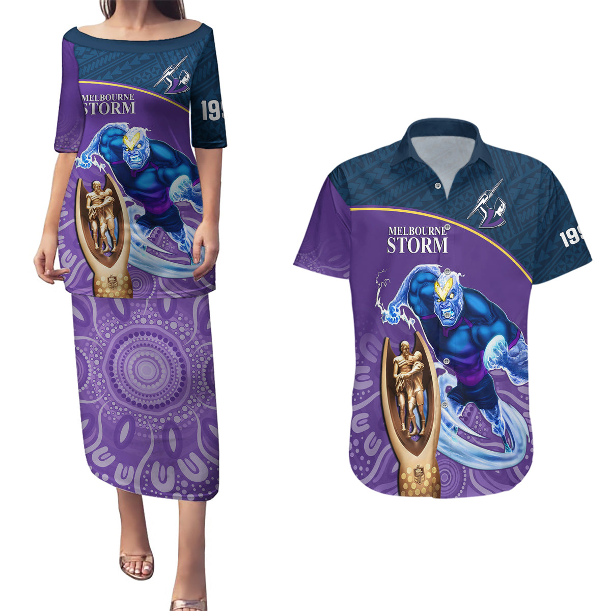 custom-storm-rugby-couples-matching-puletasi-dress-and-hawaiian-shirt-go-champions-2023-mascot-with-polynesian-indigenous-art