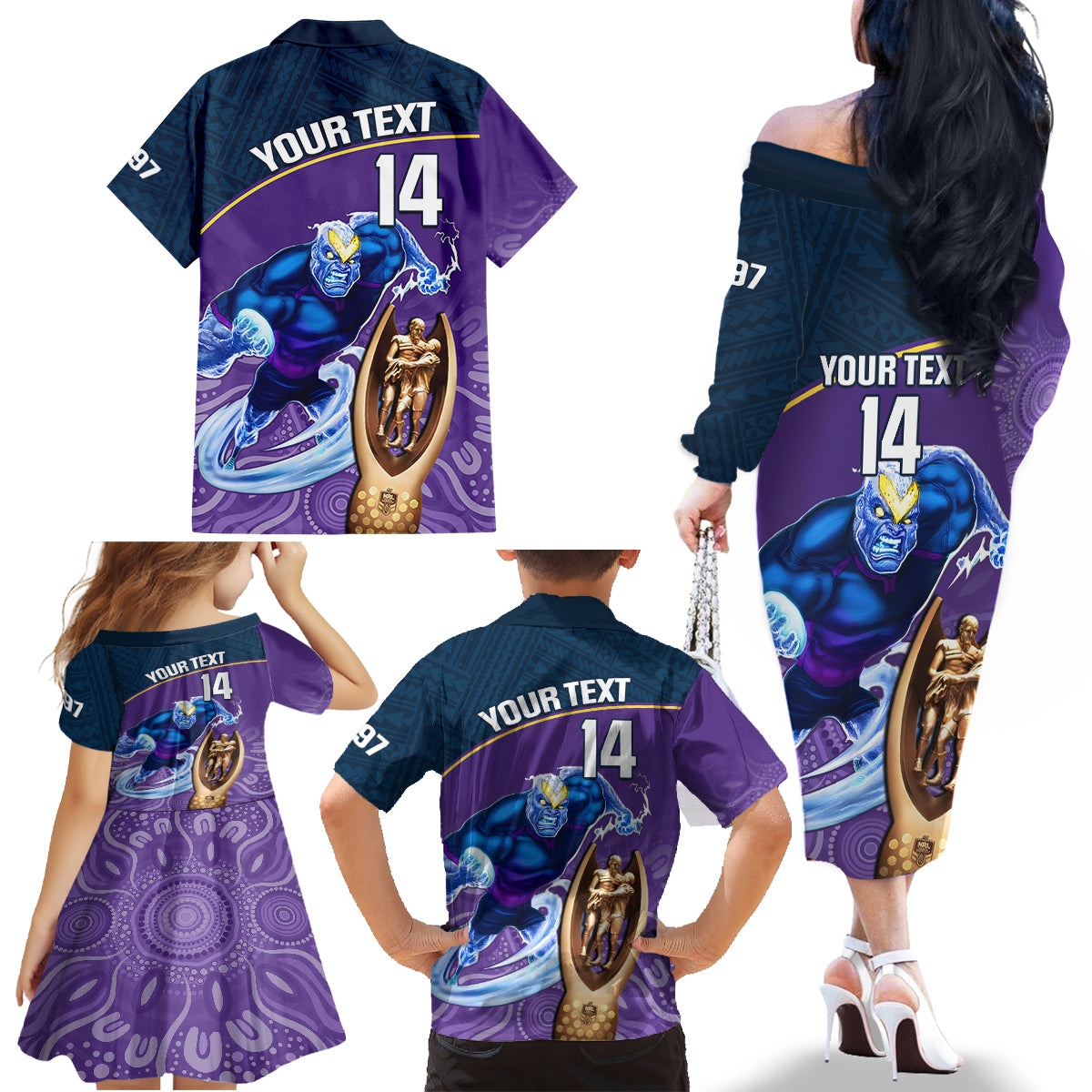 custom-storm-rugby-family-matching-off-shoulder-long-sleeve-dress-and-hawaiian-shirt-go-champions-2023-mascot-with-polynesian-indigenous-art