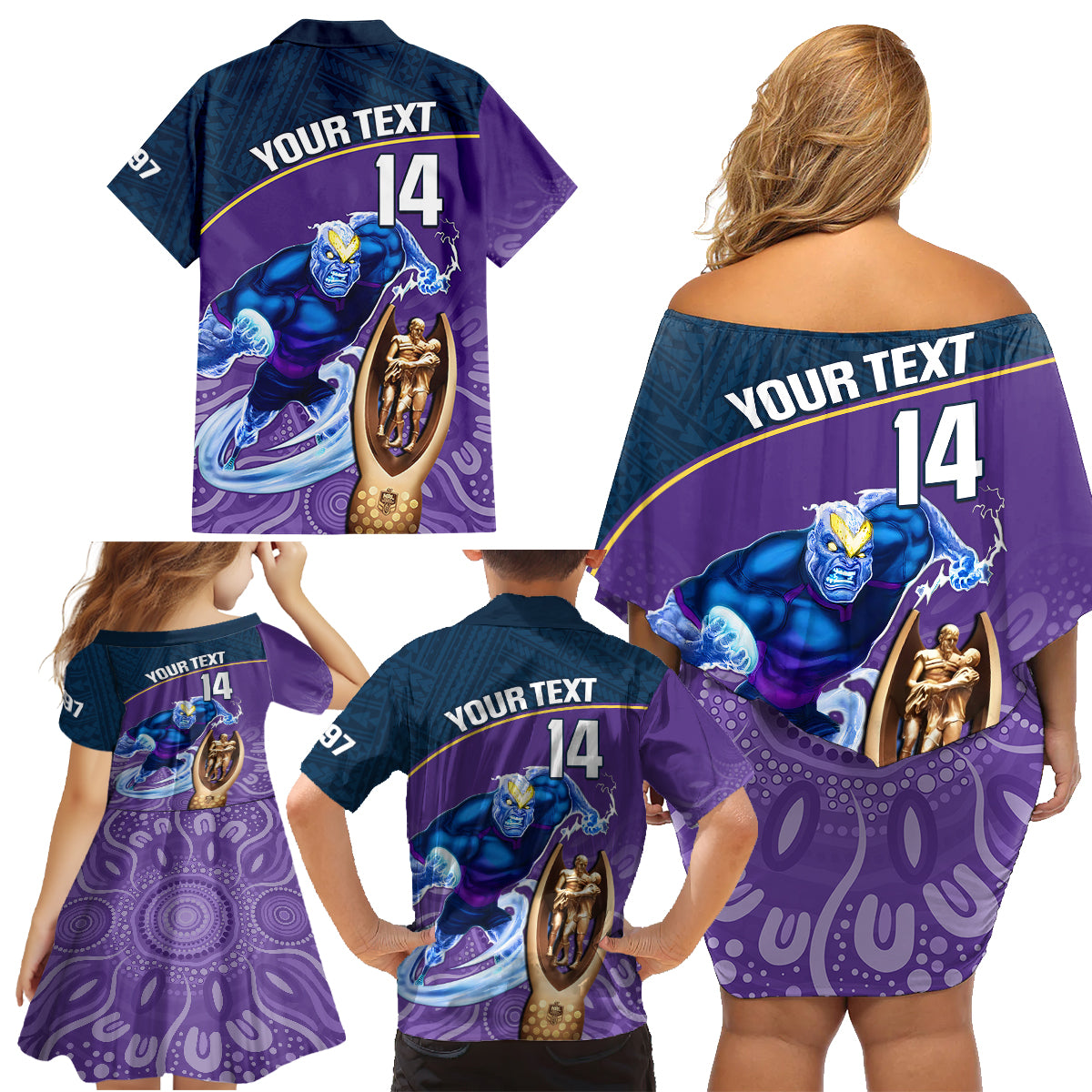 custom-storm-rugby-family-matching-off-shoulder-short-dress-and-hawaiian-shirt-go-champions-2023-mascot-with-polynesian-indigenous-art
