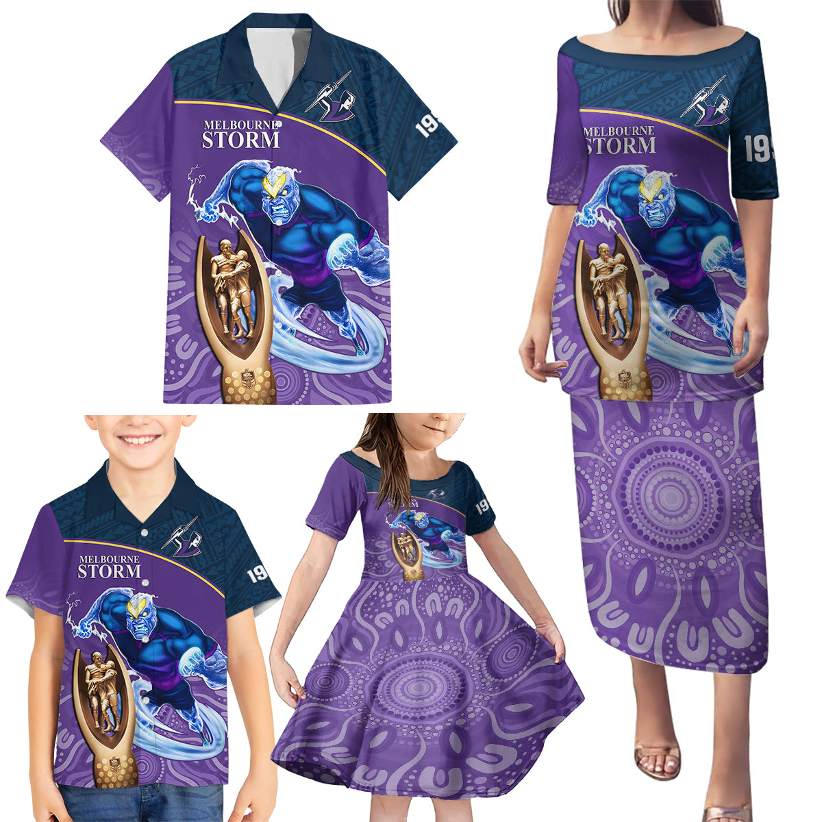 custom-storm-rugby-family-matching-puletasi-dress-and-hawaiian-shirt-go-champions-2023-mascot-with-polynesian-indigenous-art