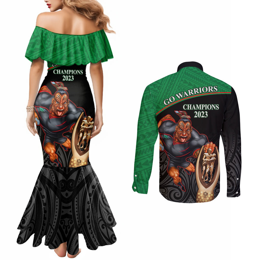 warriors-rugby-couples-matching-mermaid-dress-and-long-sleeve-button-shirts-go-champions-aotearoa-mascot-with-polynesian-maori-pattern