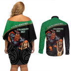 warriors-rugby-couples-matching-off-shoulder-short-dress-and-long-sleeve-button-shirts-go-champions-aotearoa-mascot-with-polynesian-maori-pattern
