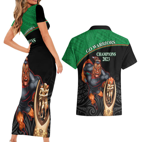 warriors-rugby-couples-matching-short-sleeve-bodycon-dress-and-hawaiian-shirt-go-champions-aotearoa-mascot-with-polynesian-maori-pattern