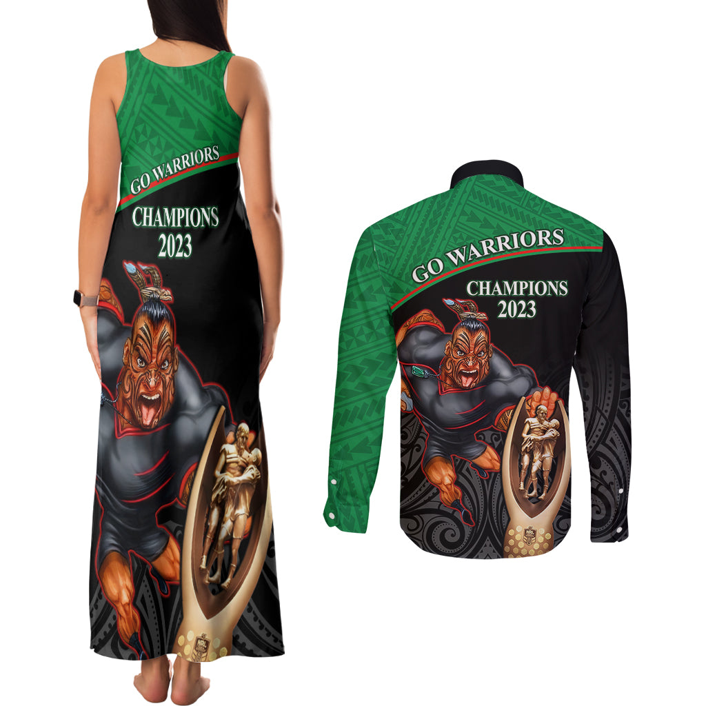 warriors-rugby-couples-matching-tank-maxi-dress-and-long-sleeve-button-shirts-go-champions-aotearoa-mascot-with-polynesian-maori-pattern