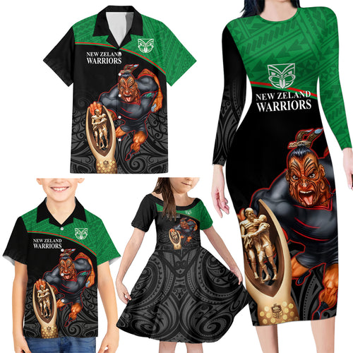 warriors-rugby-family-matching-long-sleeve-bodycon-dress-and-hawaiian-shirt-go-champions-aotearoa-mascot-with-polynesian-maori-pattern
