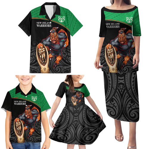 warriors-rugby-family-matching-puletasi-dress-and-hawaiian-shirt-go-champions-aotearoa-mascot-with-polynesian-maori-pattern
