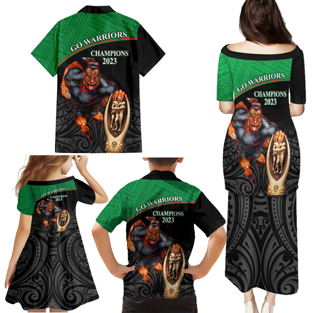 warriors-rugby-family-matching-puletasi-dress-and-hawaiian-shirt-go-champions-aotearoa-mascot-with-polynesian-maori-pattern