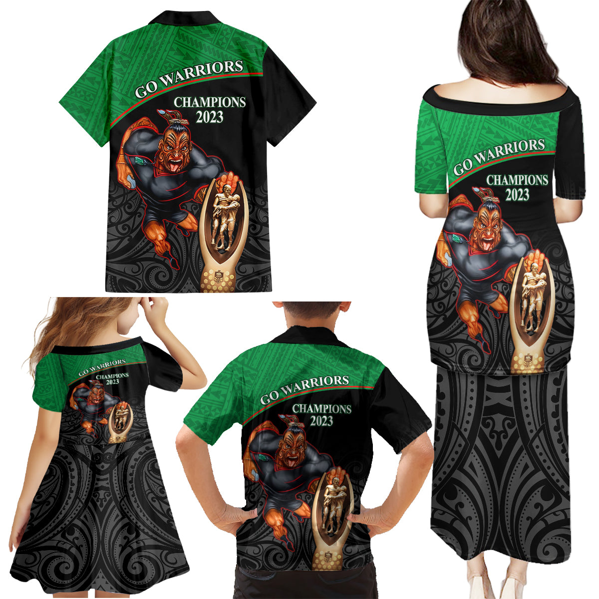 warriors-rugby-family-matching-puletasi-dress-and-hawaiian-shirt-go-champions-aotearoa-mascot-with-polynesian-maori-pattern