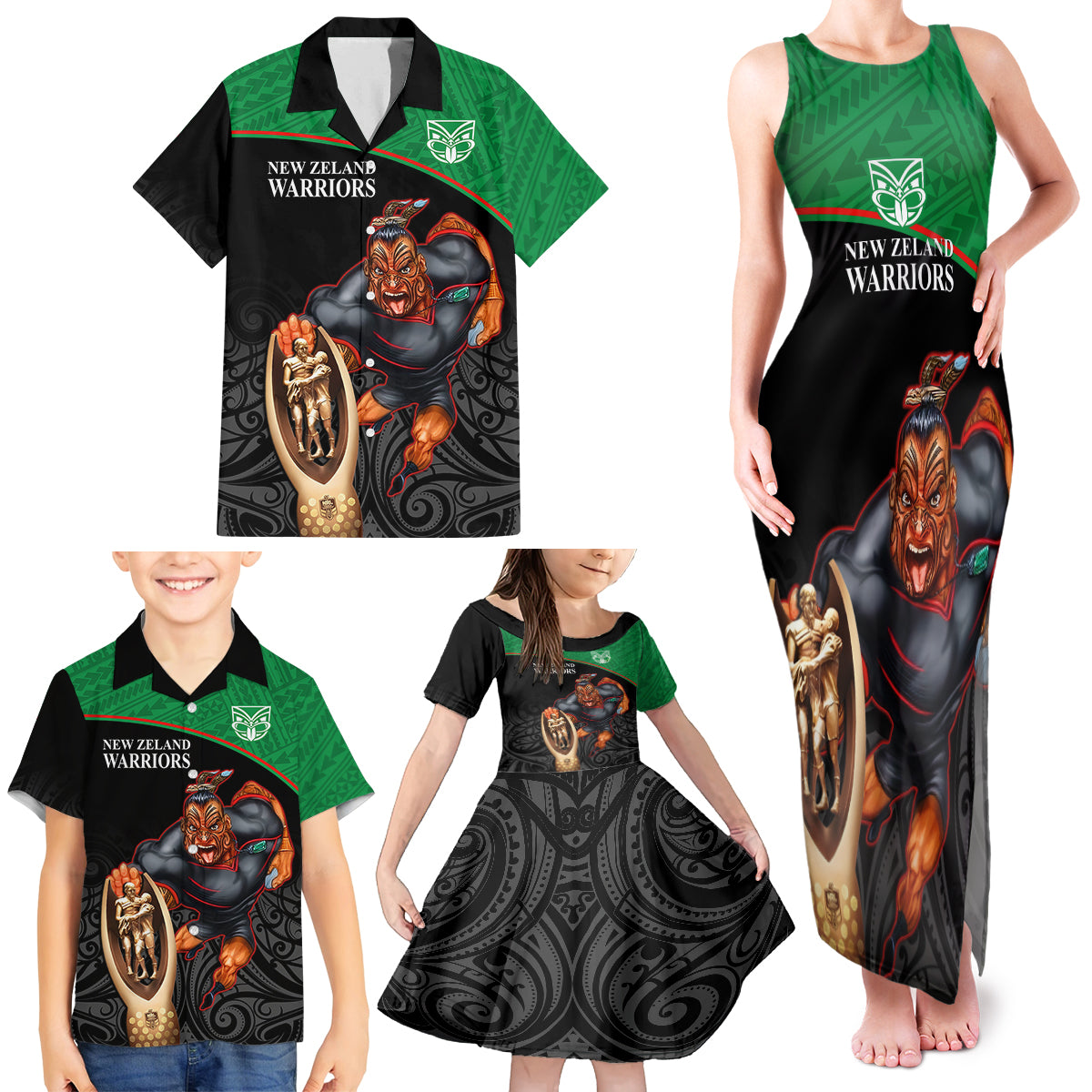 warriors-rugby-family-matching-tank-maxi-dress-and-hawaiian-shirt-go-champions-aotearoa-mascot-with-polynesian-maori-pattern