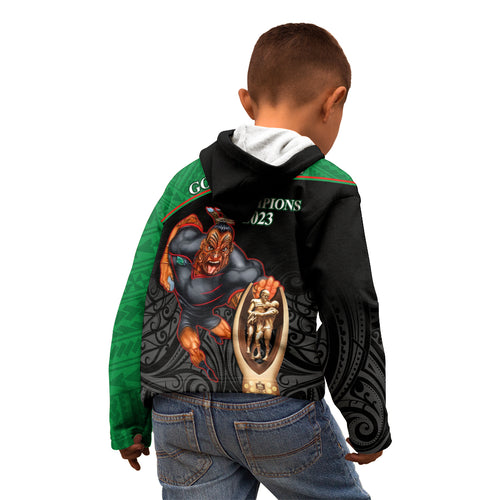 warriors-rugby-kid-hoodie-go-champions-aotearoa-mascot-with-polynesian-maori-pattern